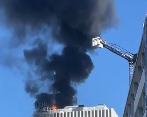 germany fire in a skyscraper large column of smoke over berlin